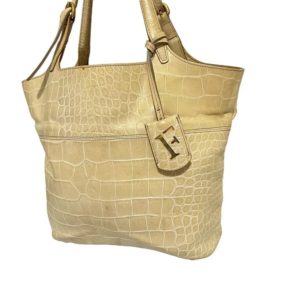 Furla Women's Crocodile Embossed Cream Shoulder Bag